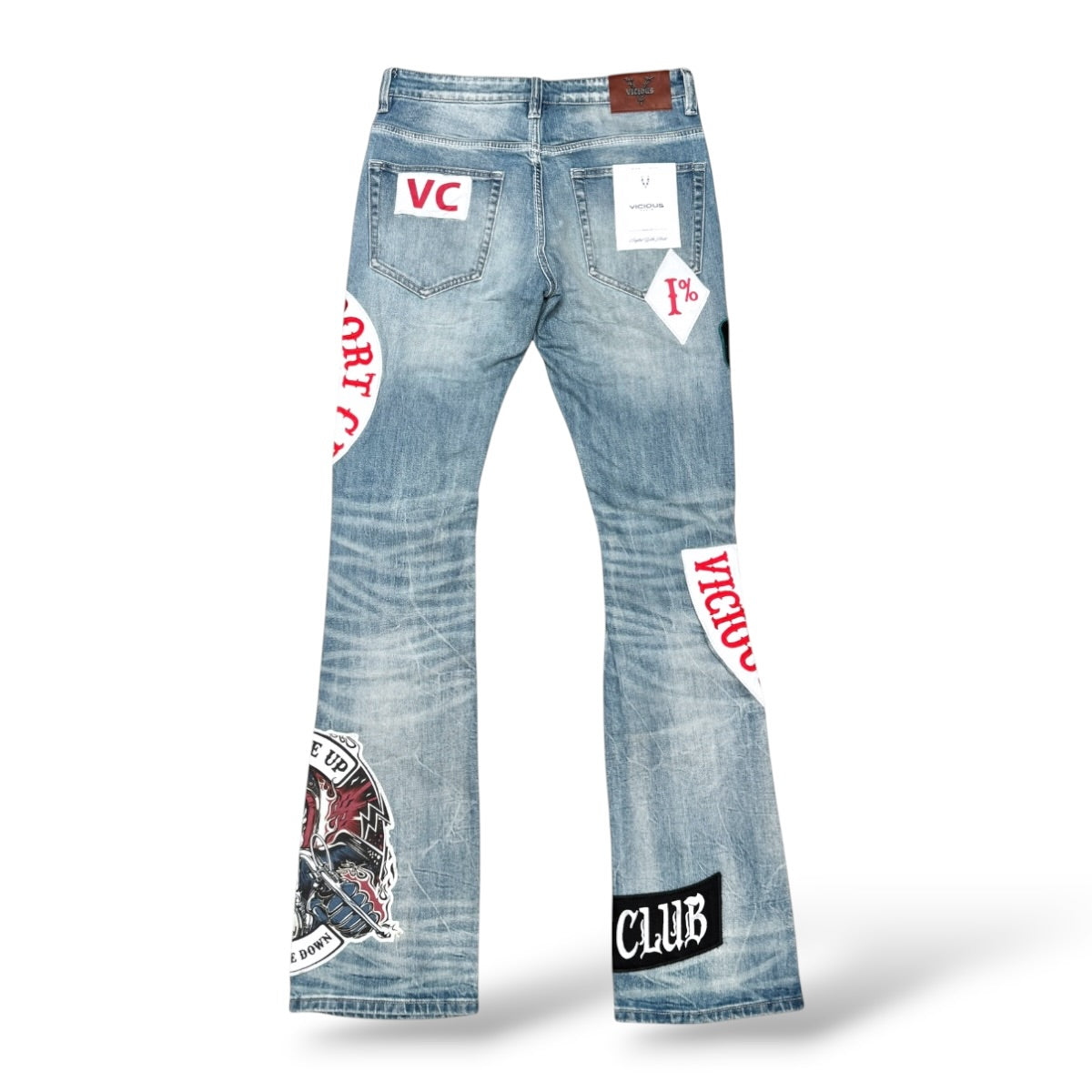 Vicious 'Vc1215' Patched Stacked Jeans- Lt Blue