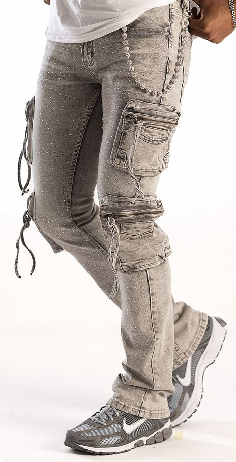 Kindred Rhinestone Stack Jeans- Grey