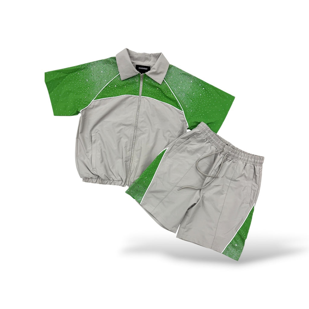 KD Rhinestone Nylon Shorts- Khaki/Green