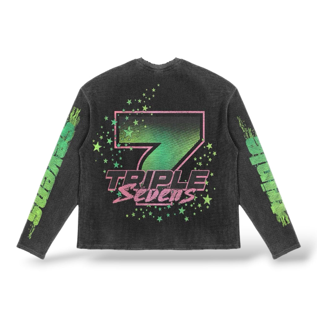 Triple 7 'All Star V2 Waffle Knit' LongSlevee- Black/Green