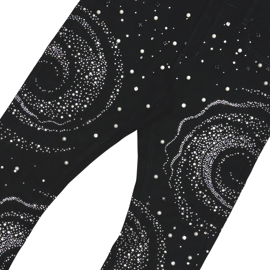 Vicious Embellished Rhinestone Stack Denim- Blk