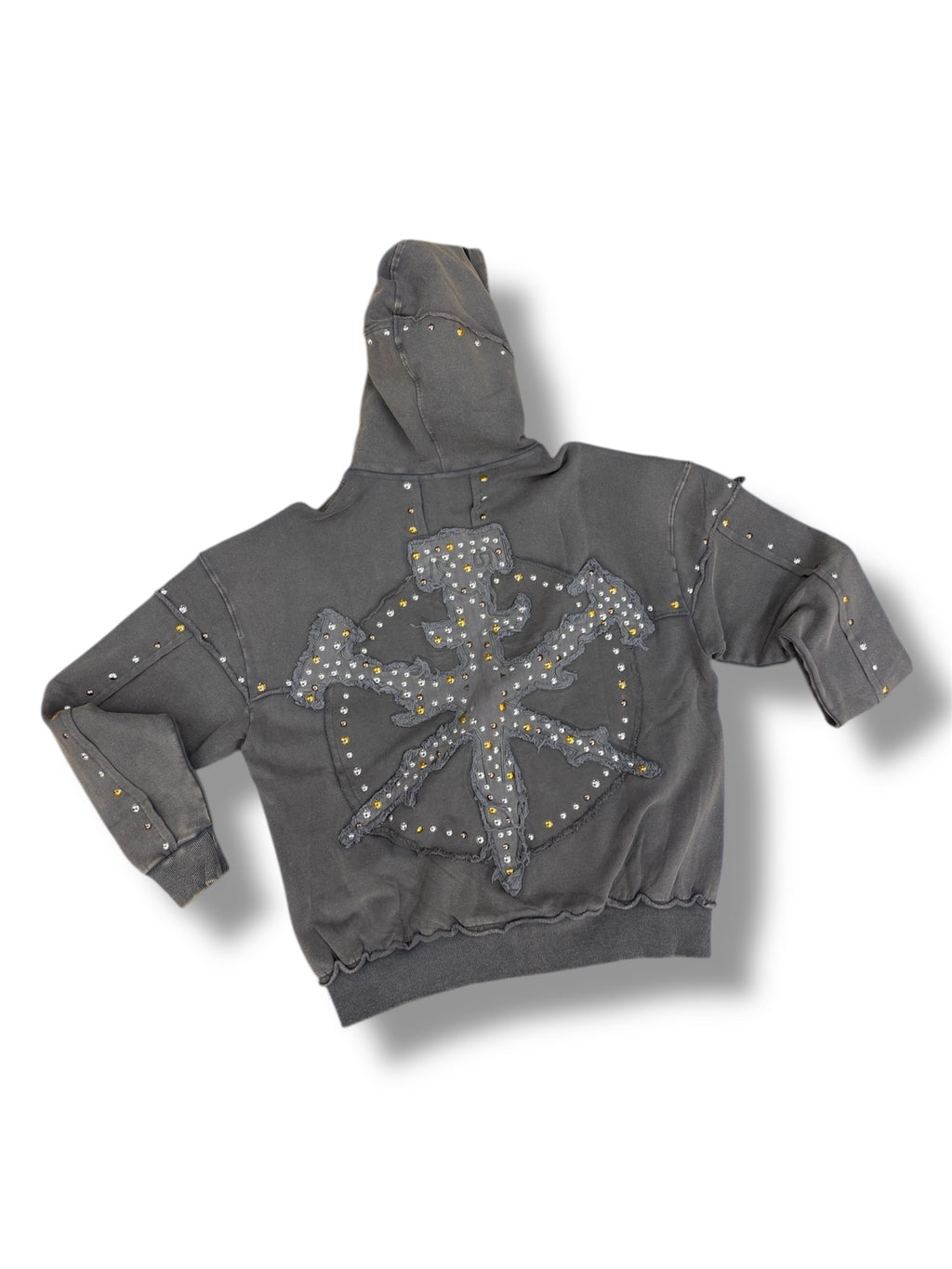 Hudson Gold Studded Metal Zip Up Hoodie- Grey