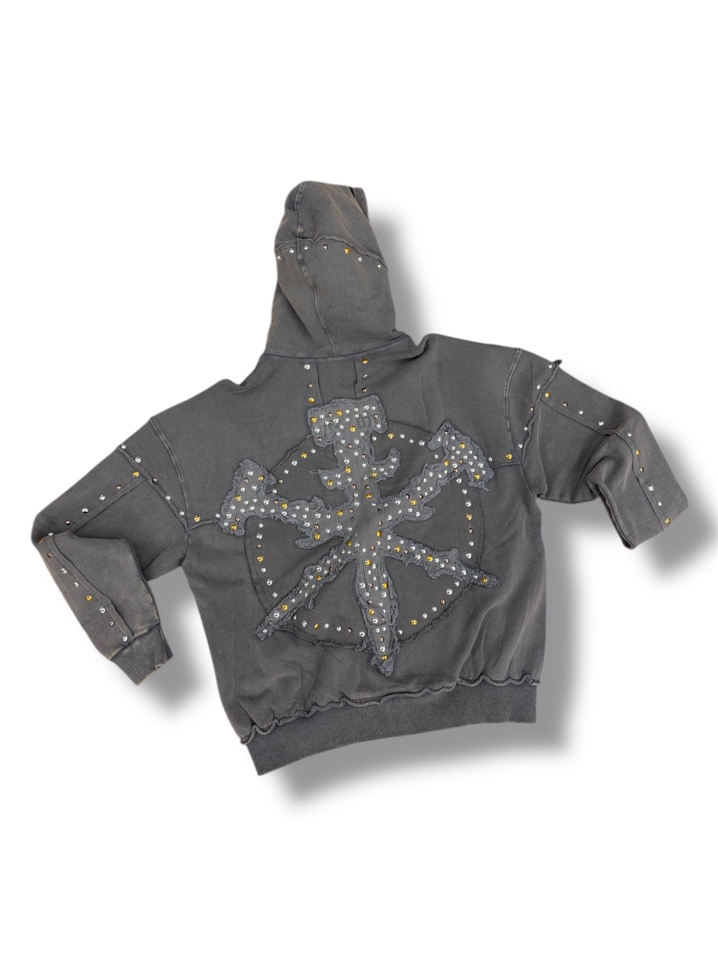 Hudson Gold Studded Metal Zip Up Hoodie- Grey
