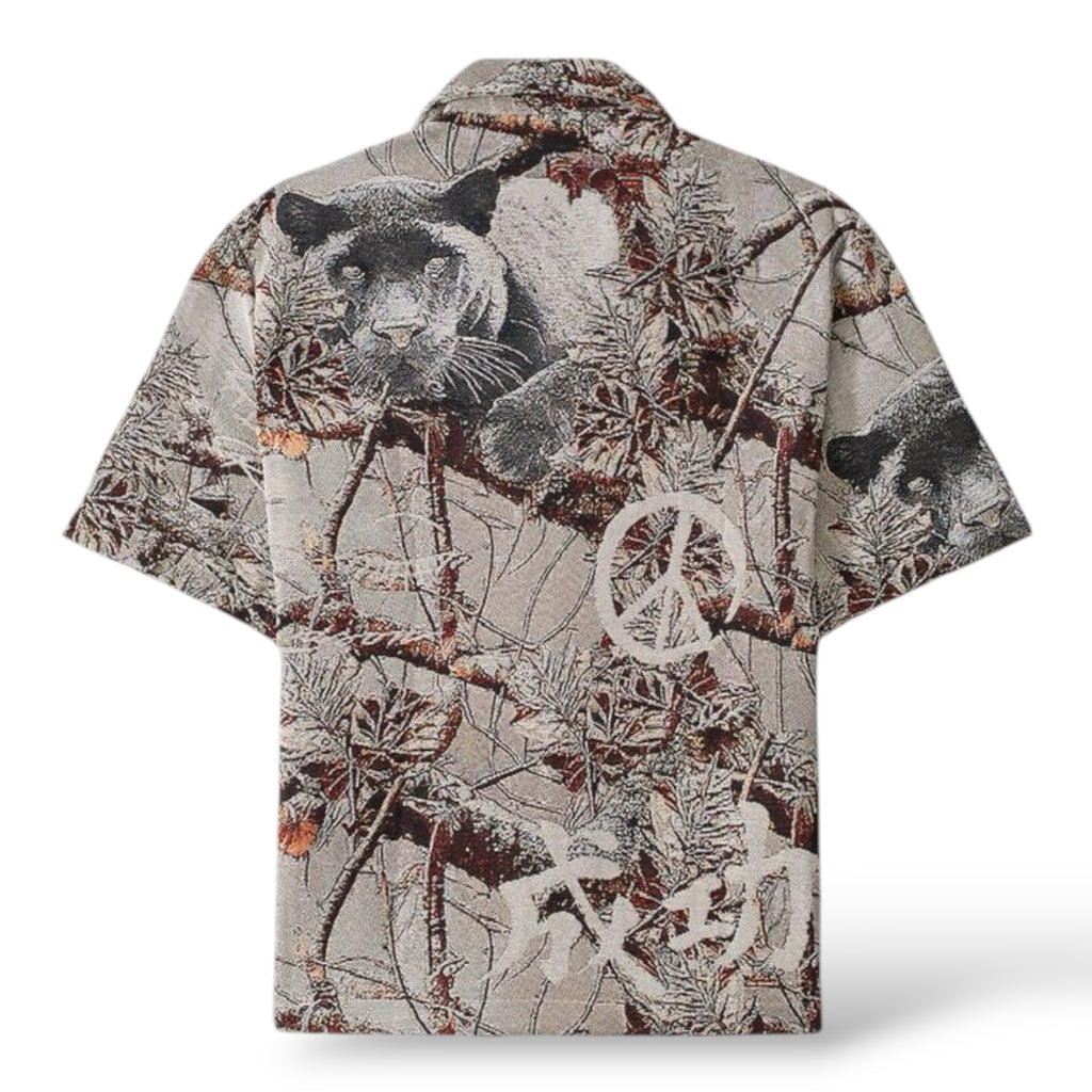 Reason 'Snow Panther Tapestry Leisure' Button Up Shirt (628T)- Cream
