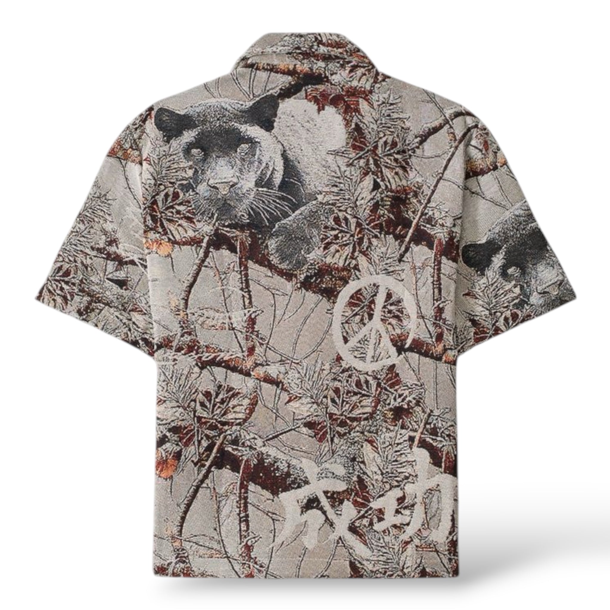Reason 'Snow Panther Tapestry Leisure' Button Up Shirt (628T)- Cream