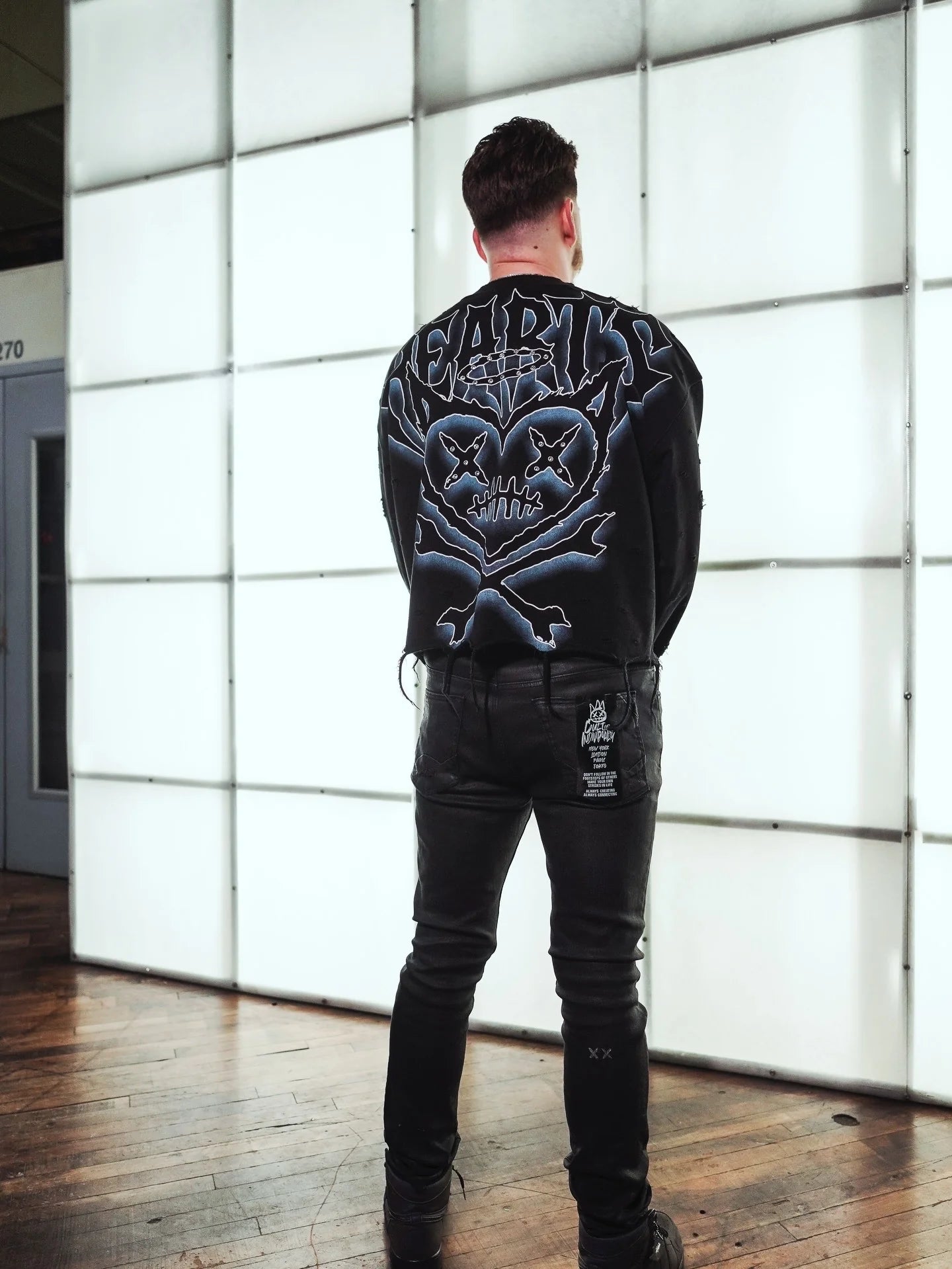 SHATTERED 'Heads' Crop Sweater- Black