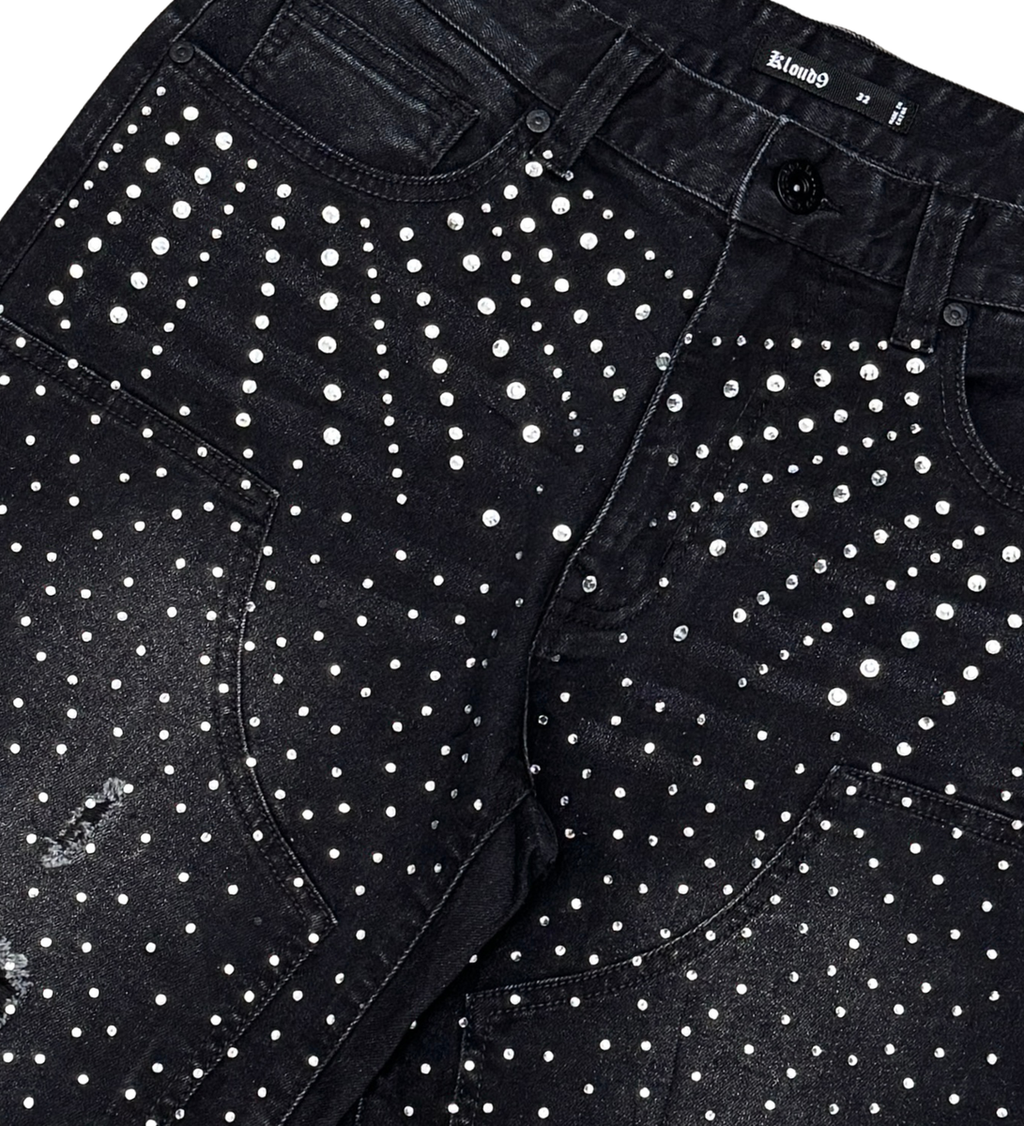 Kloud9 Denim Shorts W/Rhinestone- Washed Black