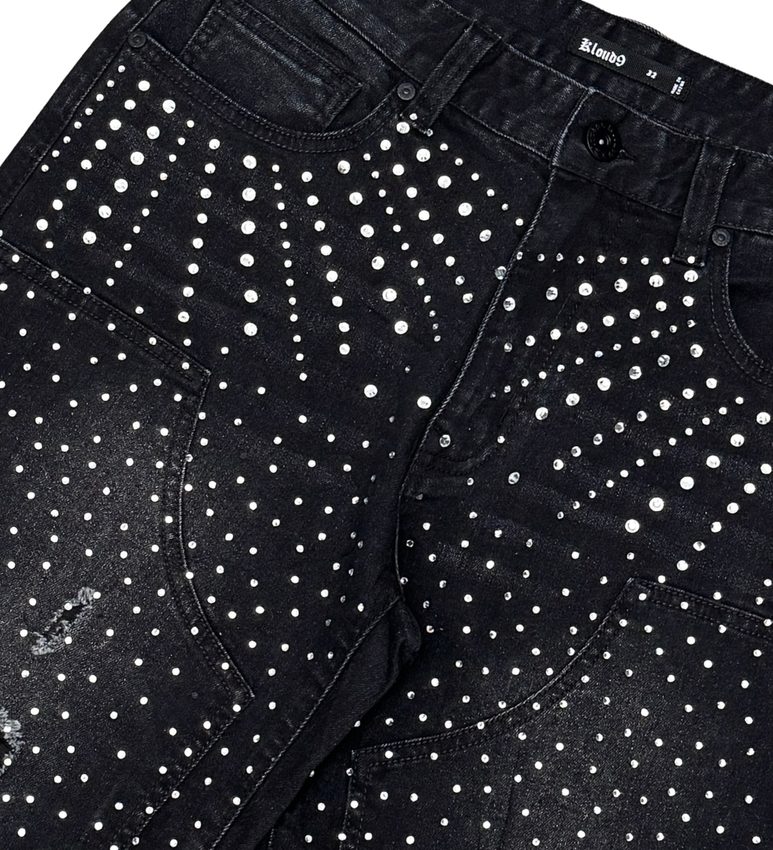 Kloud9 Denim Shorts W/Rhinestone- Washed Black