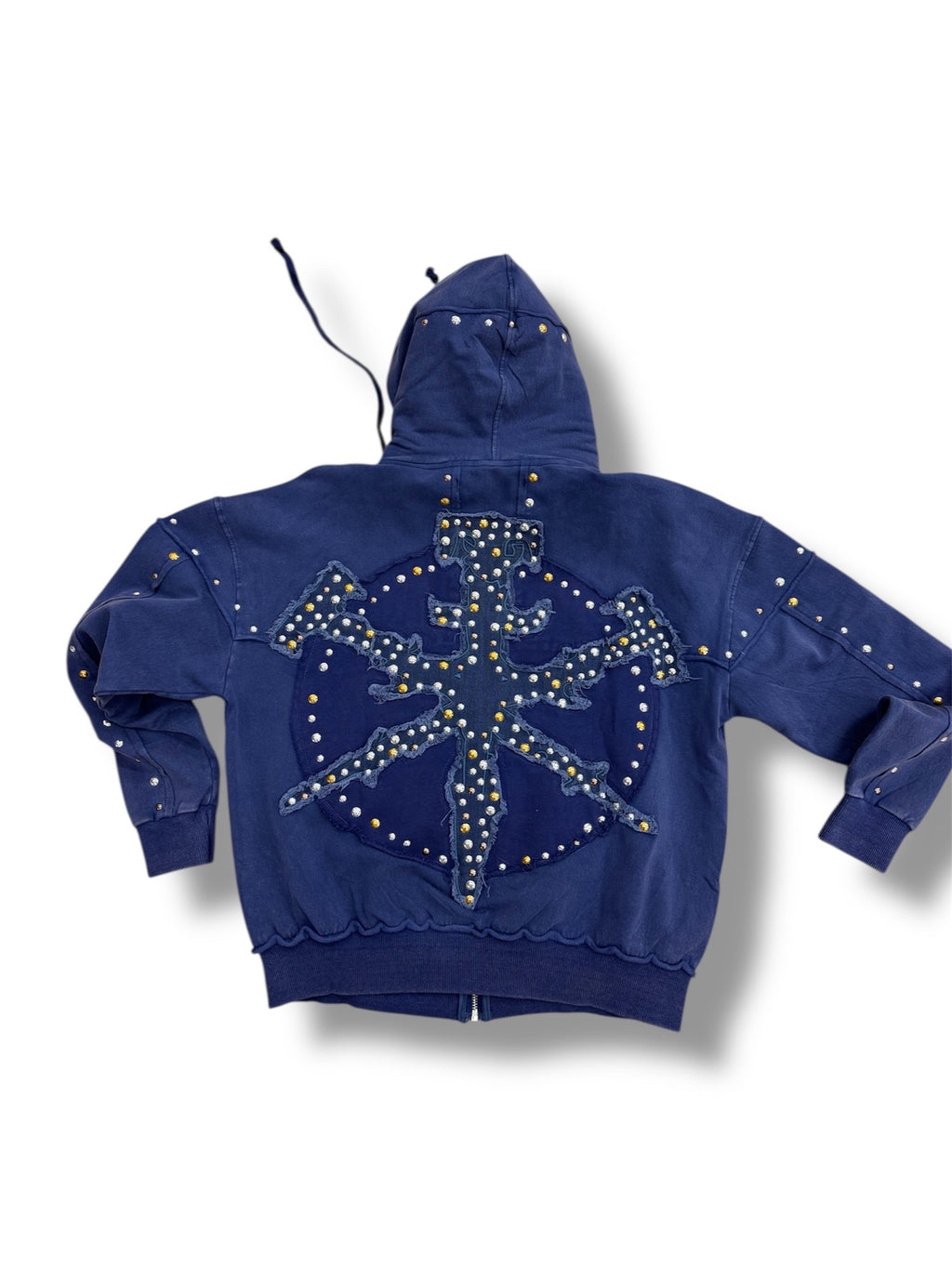 Hudson Gold Studded Metal Zip Up Hoodie- Navy