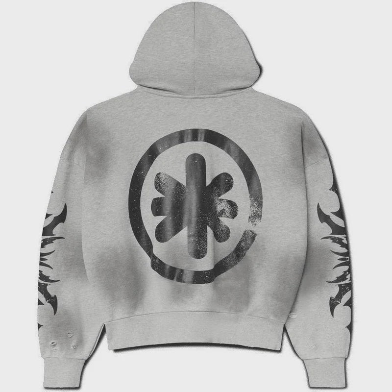 Lost Shdws Exclusive Acid Wash Zip Up Hoodie- Grey