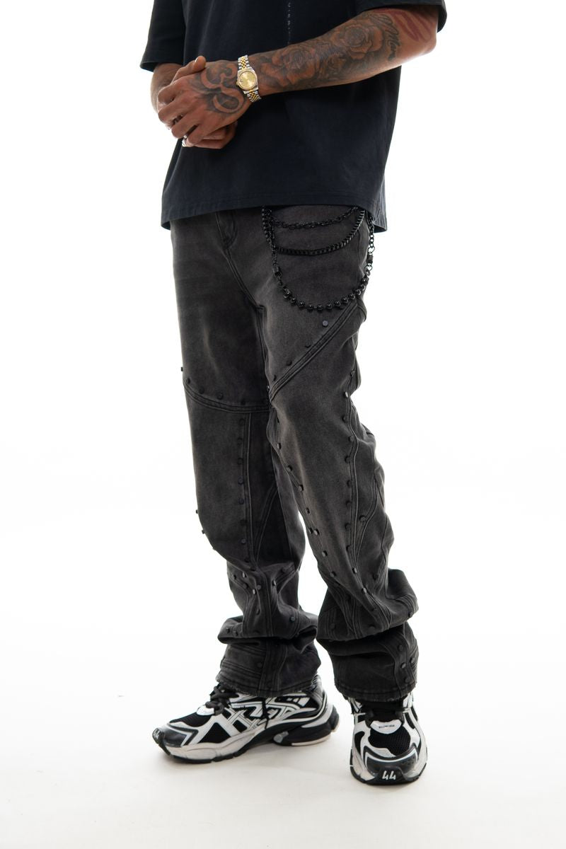 Vicious Embellished Studded Premium Denim - Black