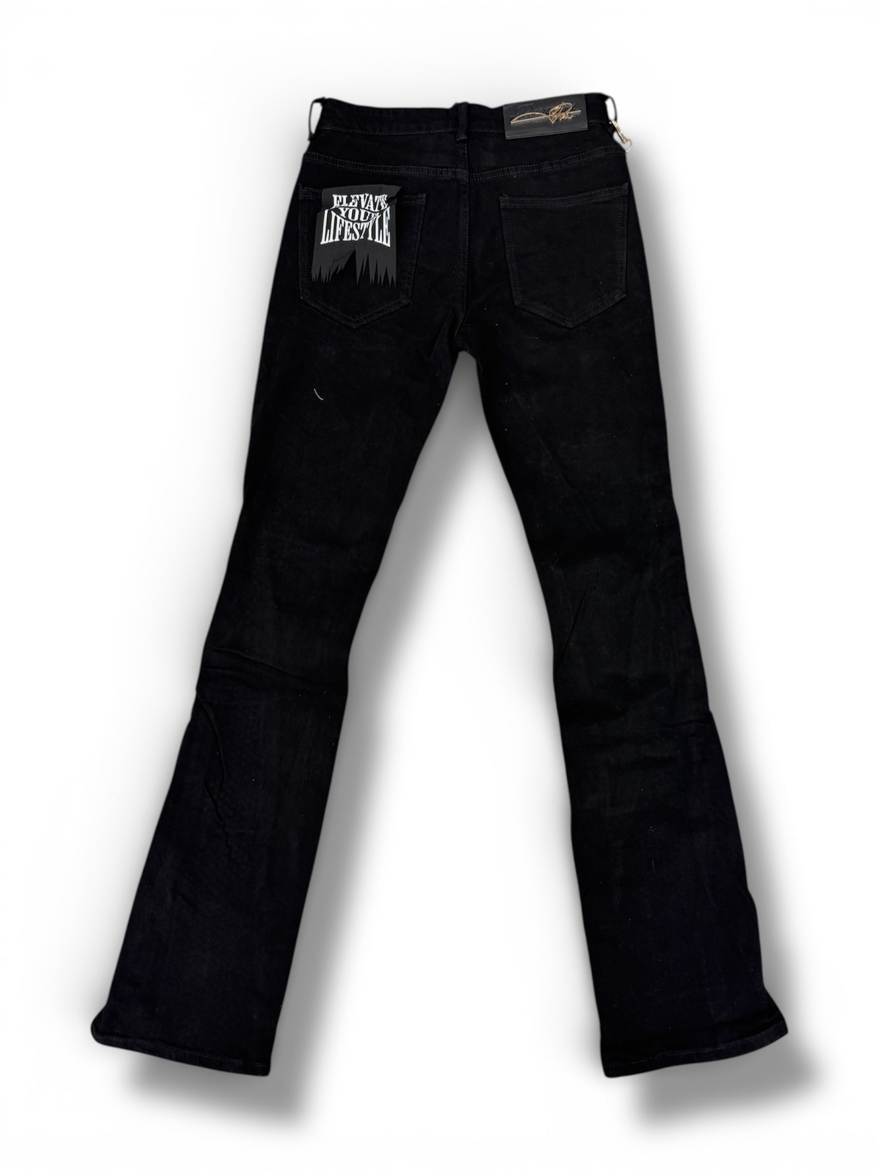 Jet Blk flare jeans- Zip & Blk stones