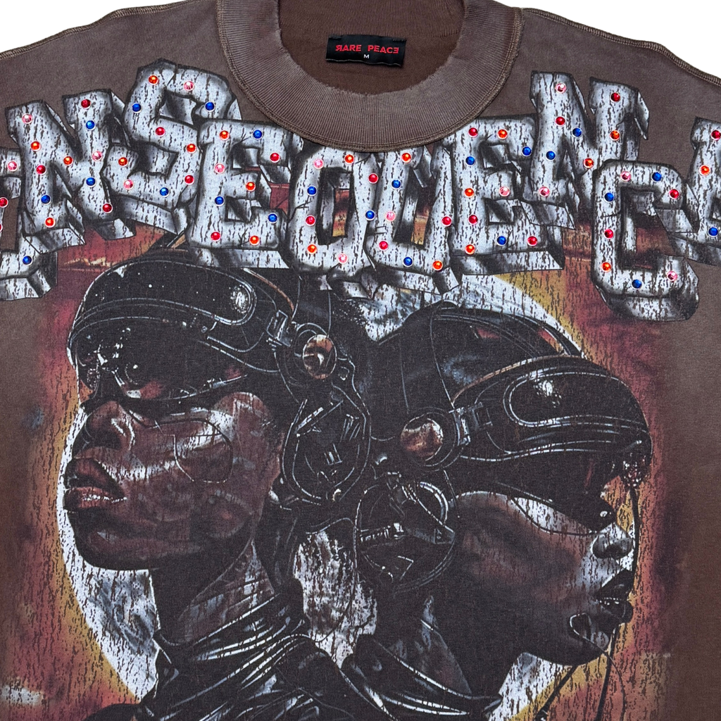 Rare Peace Consequences AI Tee W/ Rhinestone Details- Dark Brown