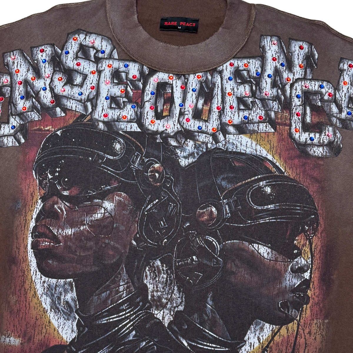 Rare Peace Consequences AI Tee W/ Rhinestone Details- Dark Brown