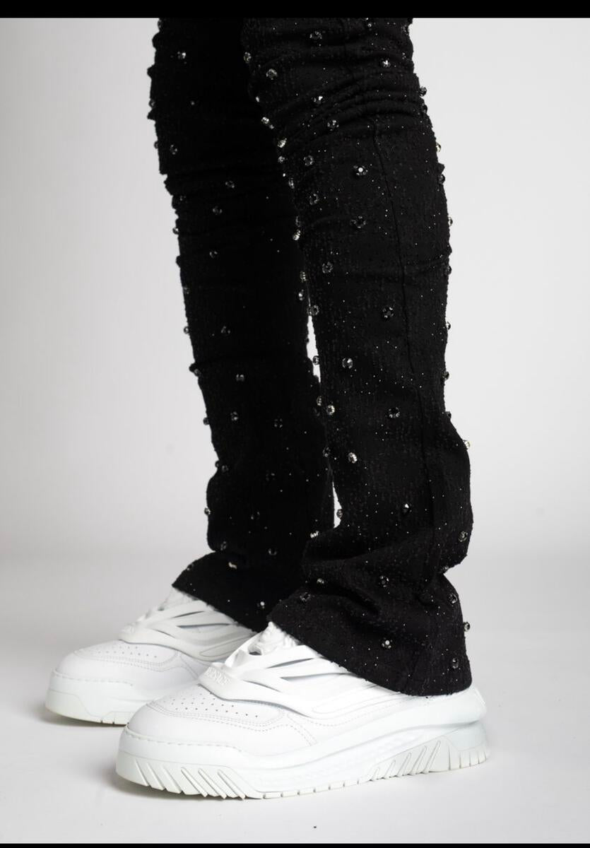 Vicious Embellish Rhinestone Flare Denim- Blk
