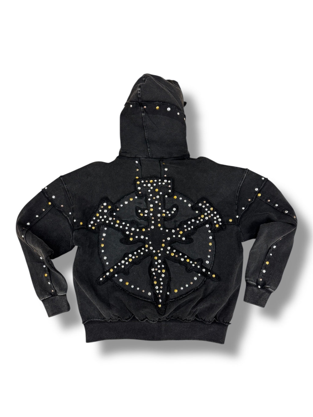 Hudson Gold Studded Metal Zip Up Hoodie- Black