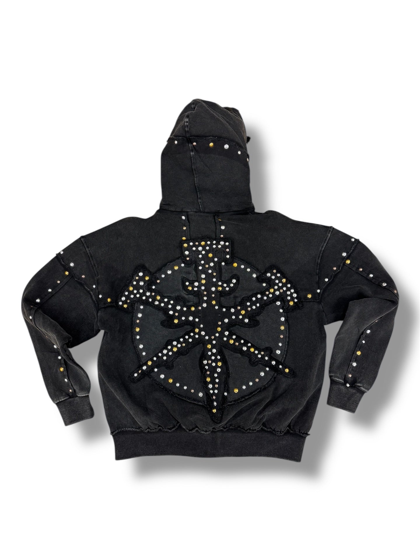 Hudson Gold Studded Metal Zip Up Hoodie- Black