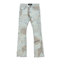 Vicious Boxy Rip & Repair Flare Denim Fray Details- Lt Blue