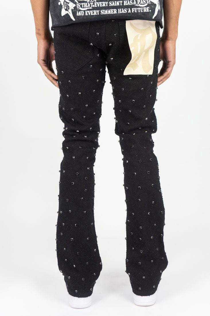 Rebel ‘Diamond Studded’ Stacked Jeans- Black
