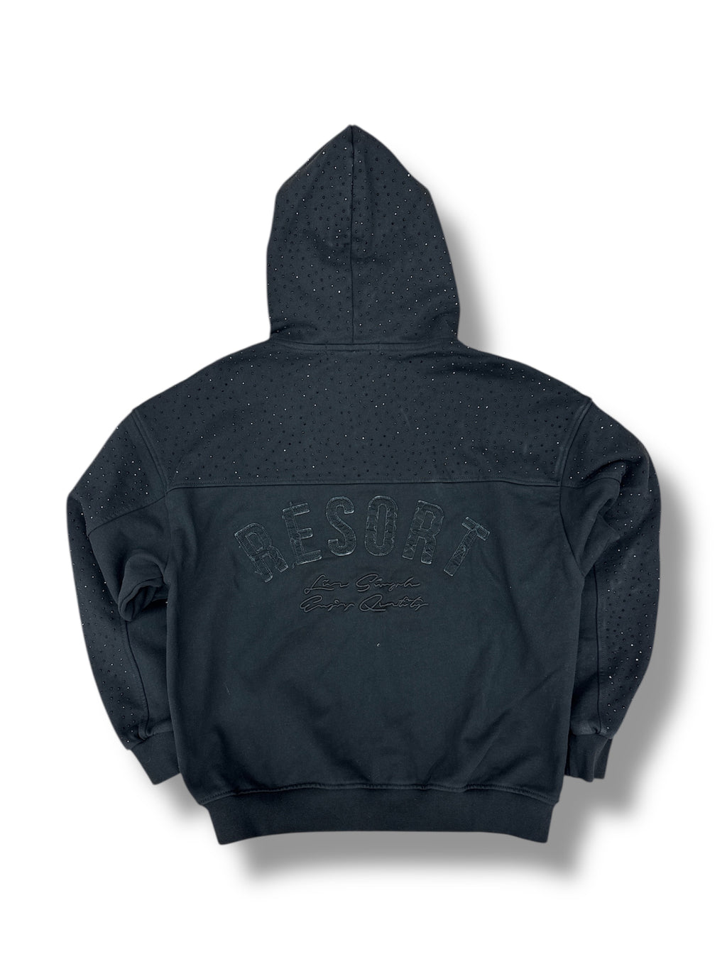 Wave Distressed Zip up Hoodie- Blk