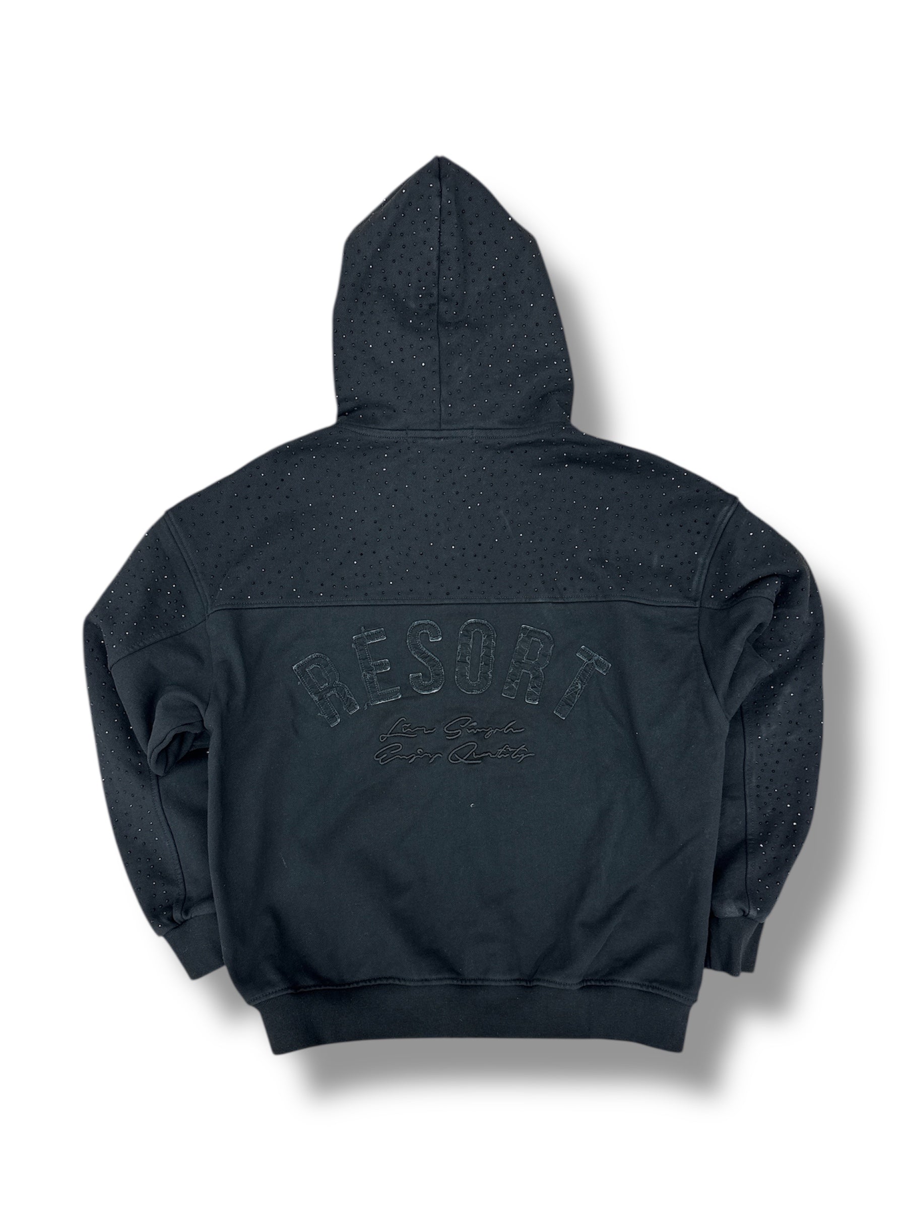 Wave Distressed Zip up Hoodie- Blk