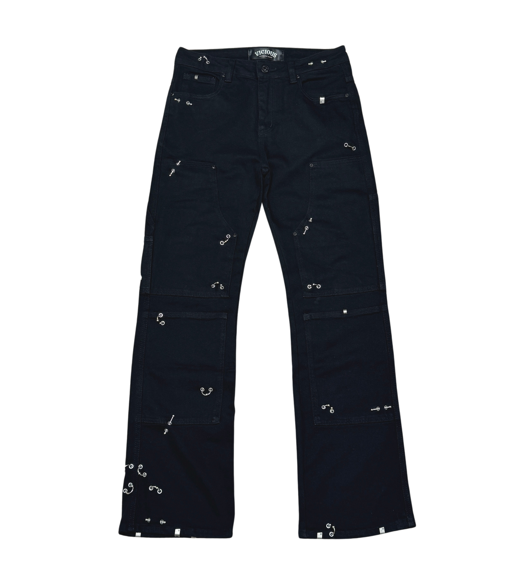 Vicious Baggy Fit Embellished Piercing Carpenter Denim - Vintage Black