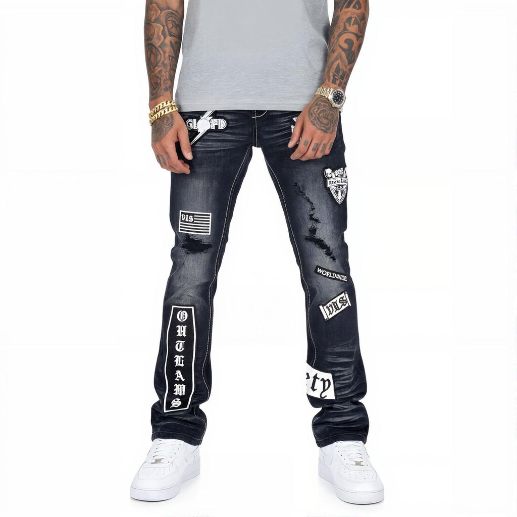 Vicious 'Vc1219' Patched Stacked Jeans- Vintage Black