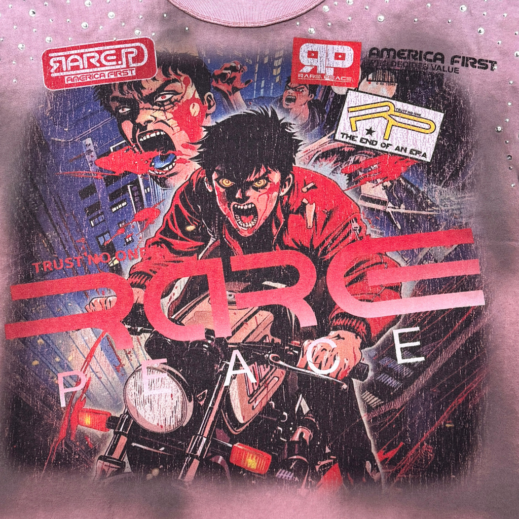 Rare Peace Anime Tee W/ Rhinestone Details- Dust Pink