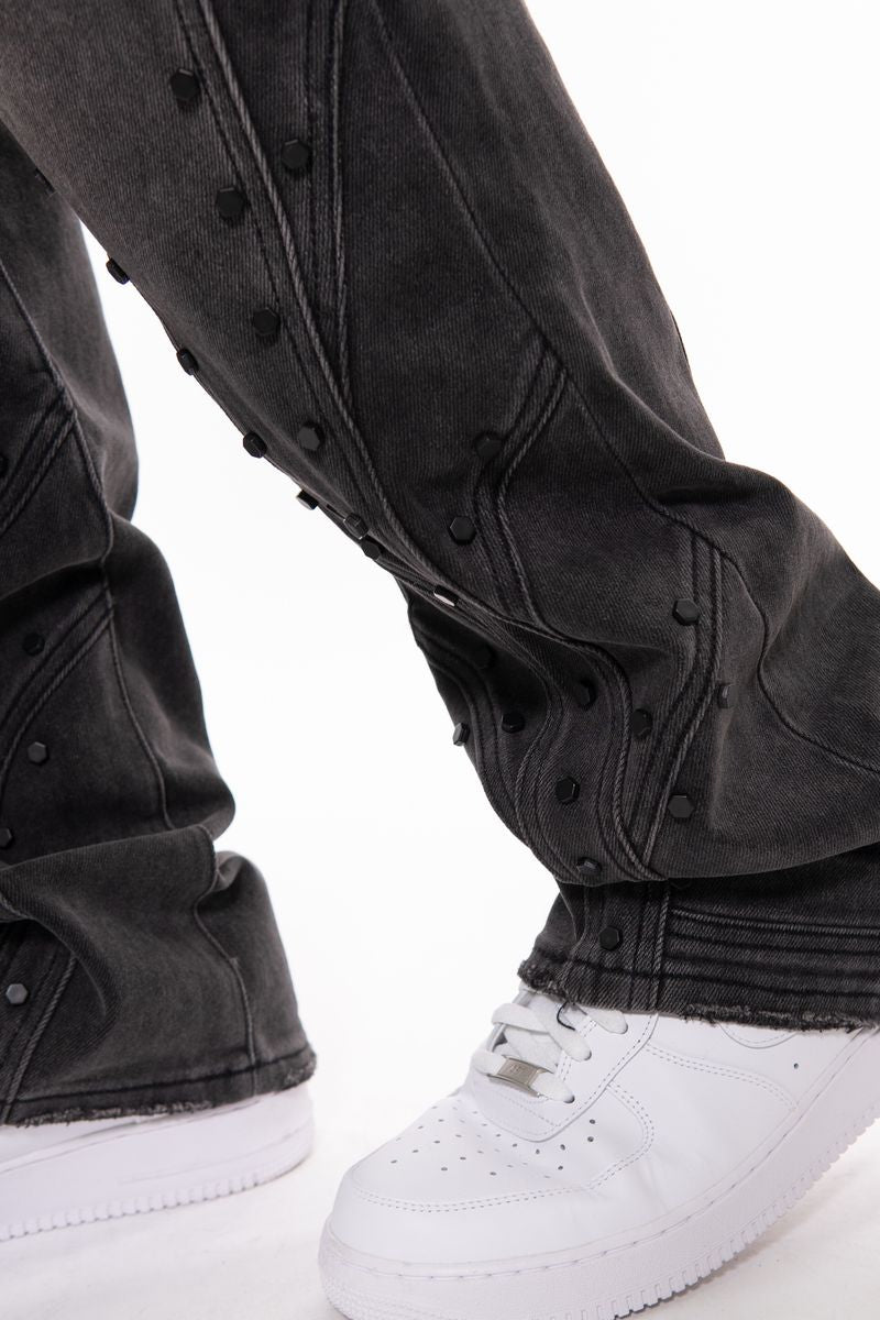 Vicious Embellished Studded Premium Denim - Black