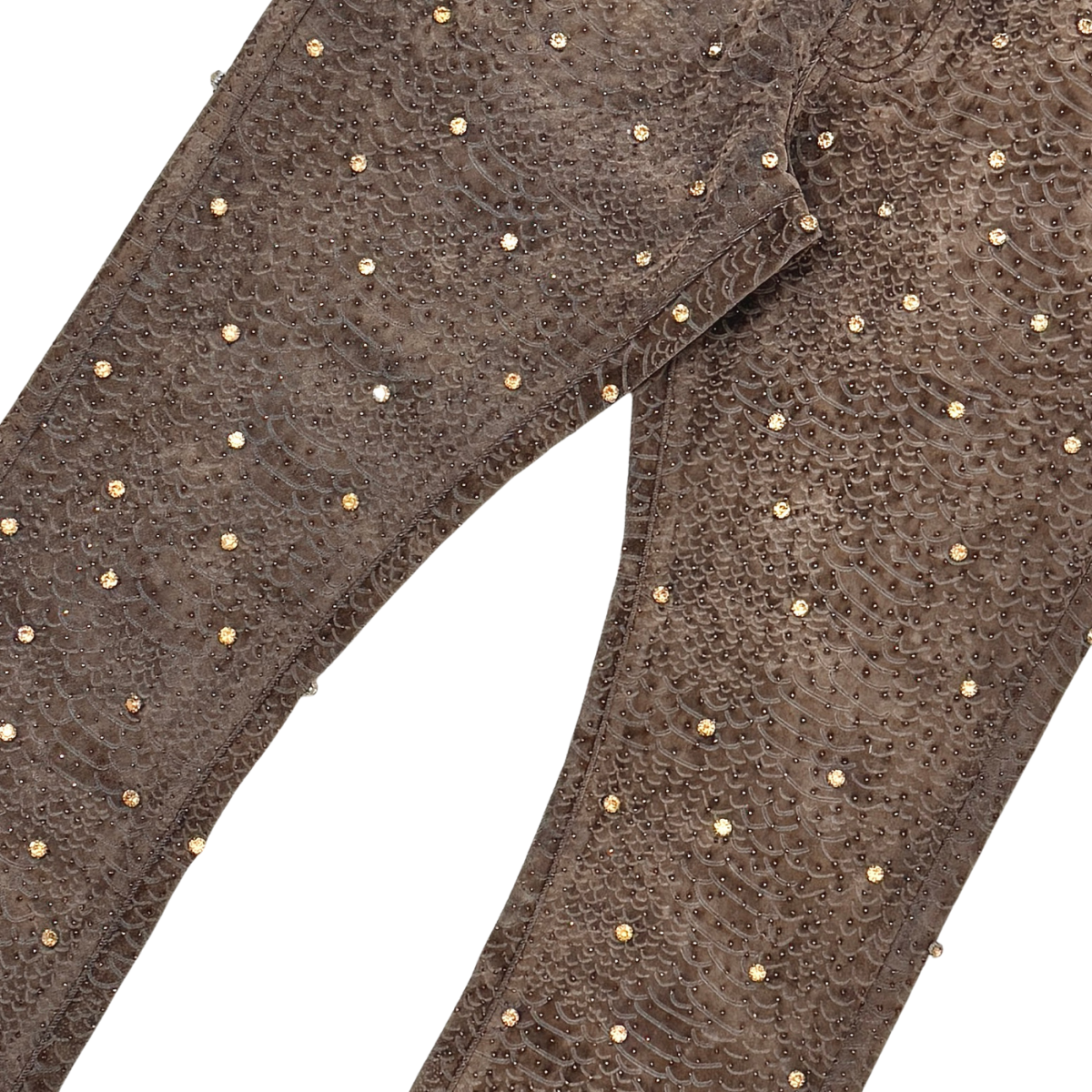 Vicious Embellish Rhinestone Snakeskin Stack Denim- Brown