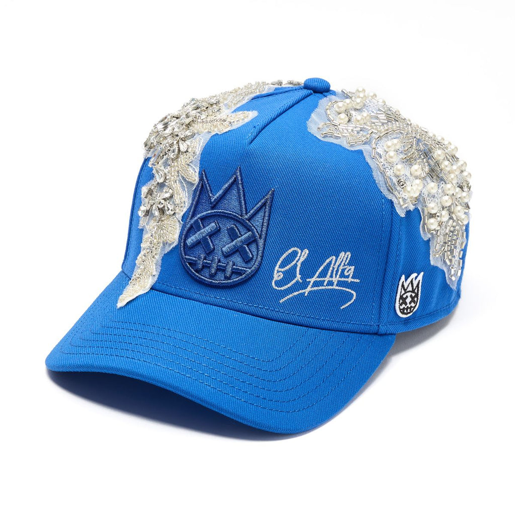 Cult X El Alfa Lurex EMB Logo Panel Frame Trucker Hat- Blue