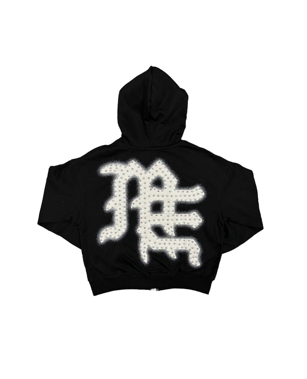 M.E. ‘End’ Rhinestone Zip Up Hoodie- Black