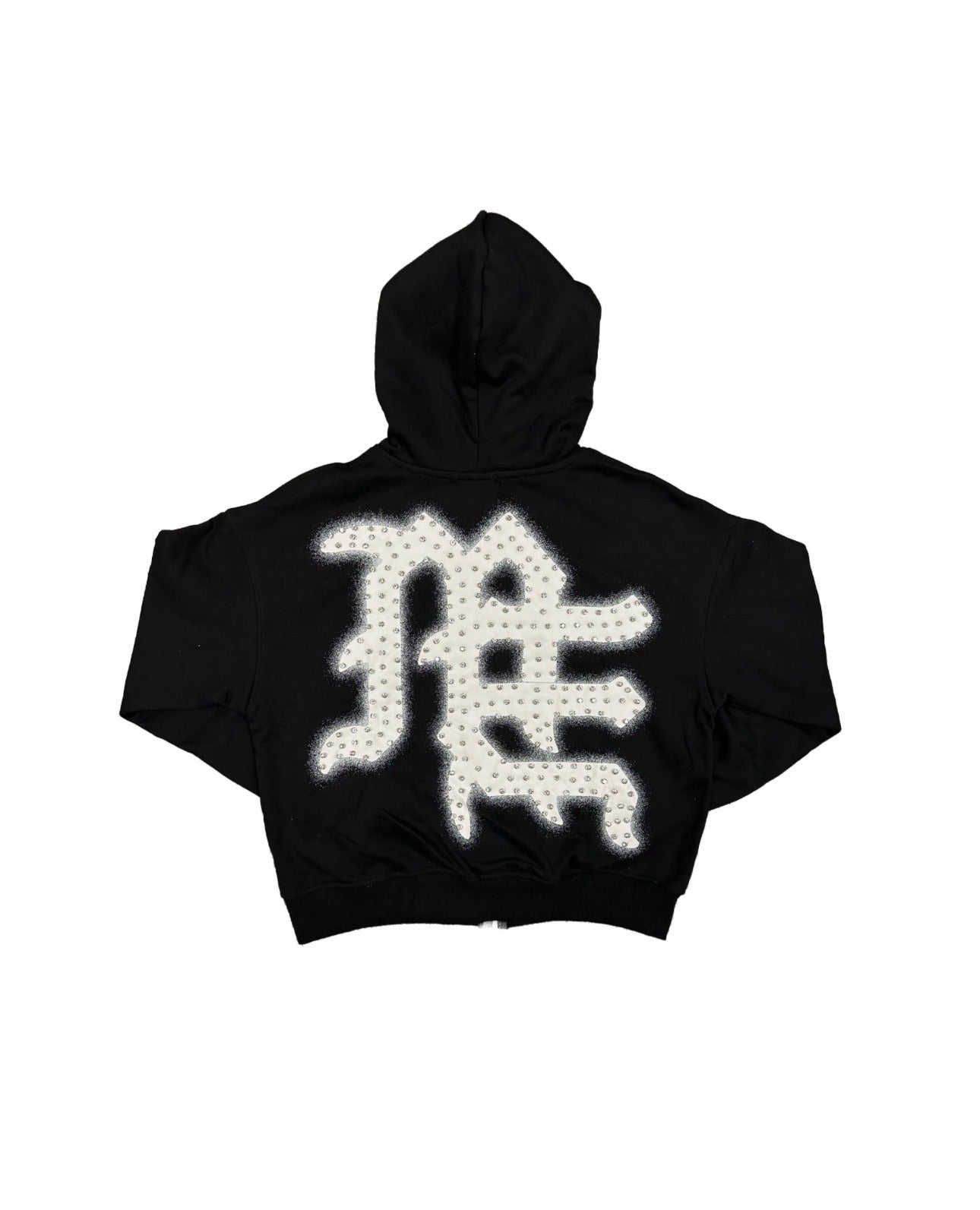 M.E. ‘End’ Rhinestone Zip Up Hoodie- Black