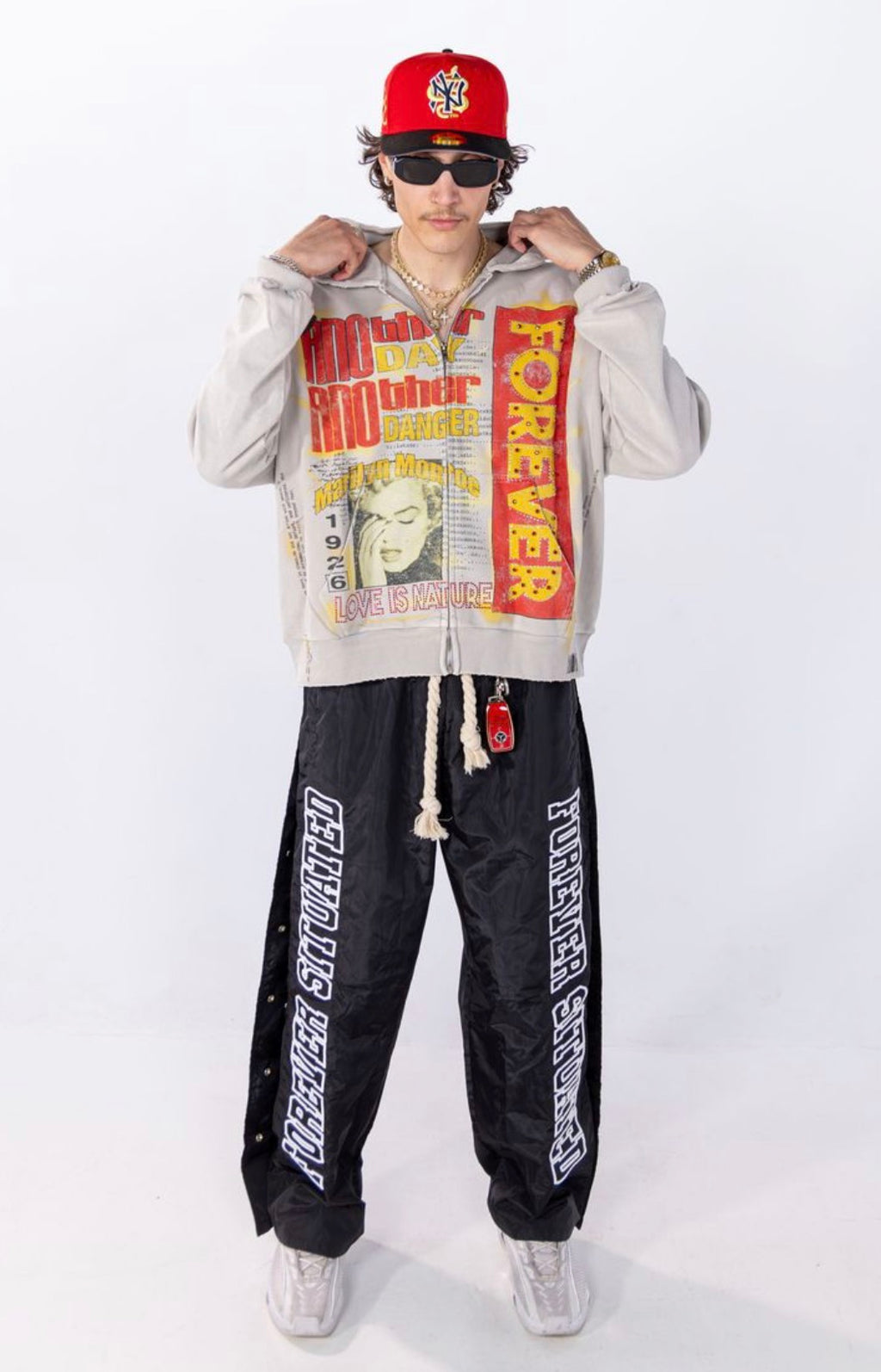 Forever Love Danger Zip Up Hoodie- Grey