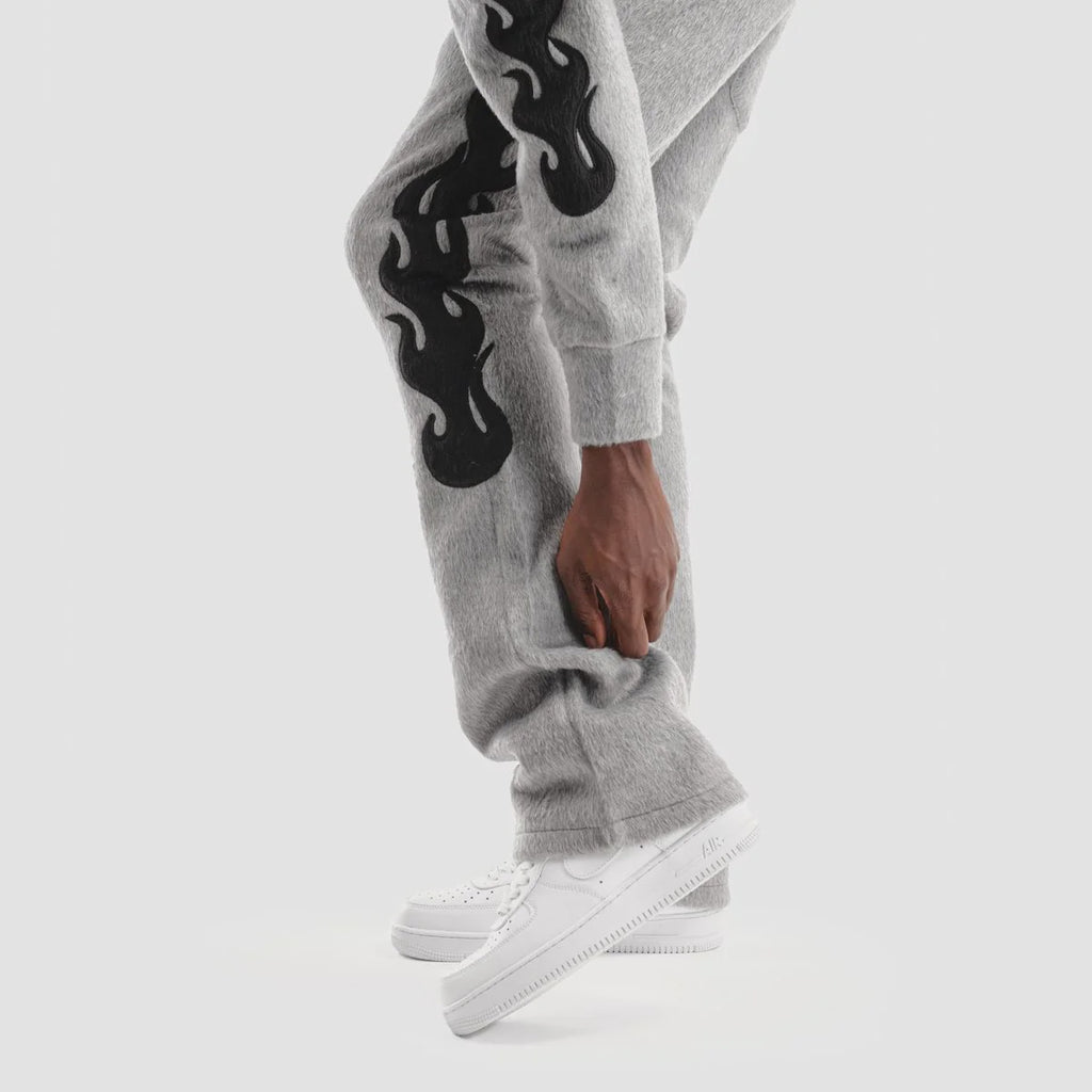 Copper rivet Pearled Stacked Sweatpants- Grey