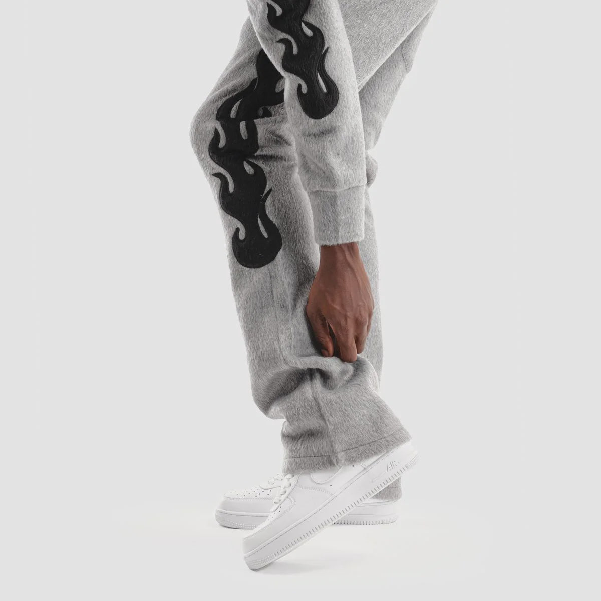 Copper rivet Pearled Stacked Sweatpants- Grey