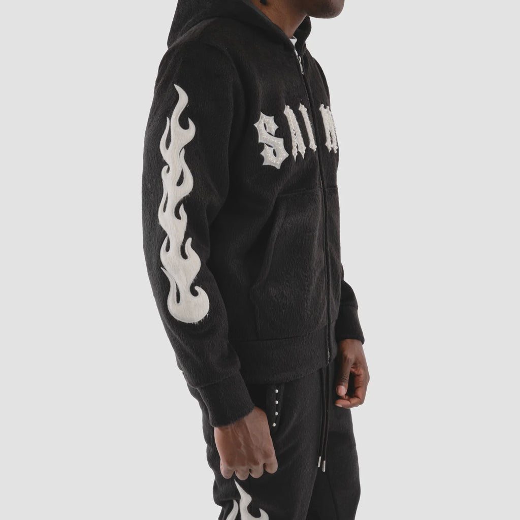 Copper Rivet Pearled Zip Up Hoodie- Blk