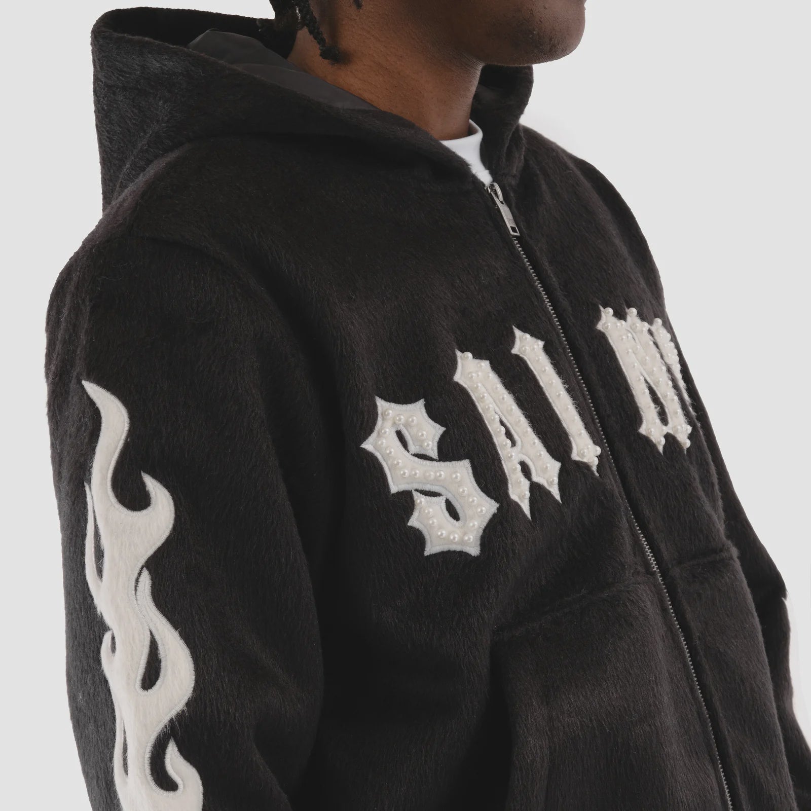 Copper Rivet Pearled Zip Up Hoodie- Blk