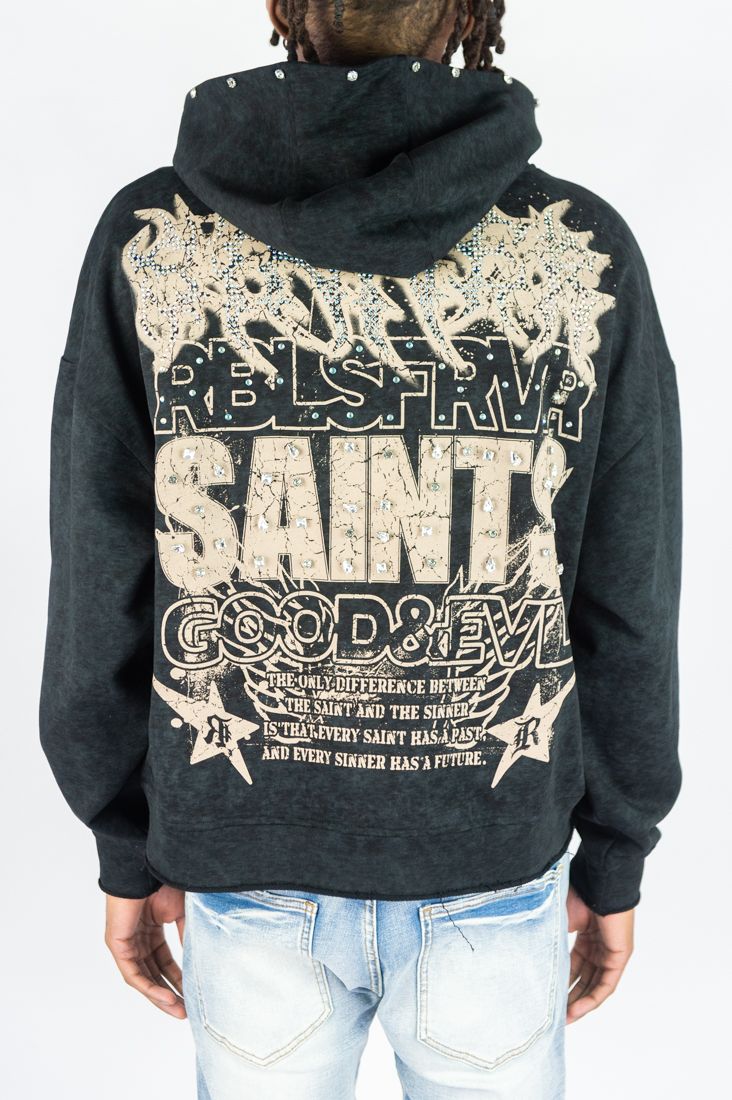 Rebel Rhinestone Cropped Hoodie - Black