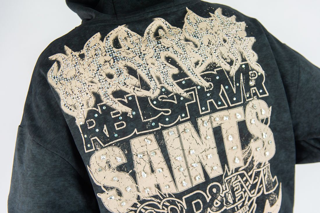 Rebel Rhinestone Cropped Hoodie - Black