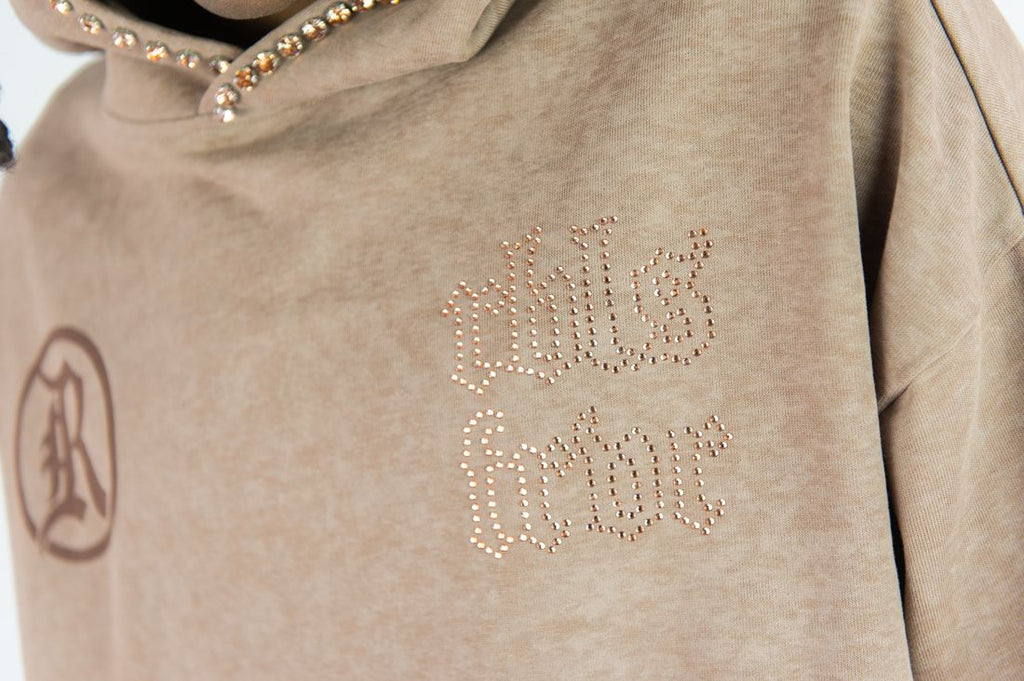 Rebel Rhinestone Cropped Hoodie - Brown