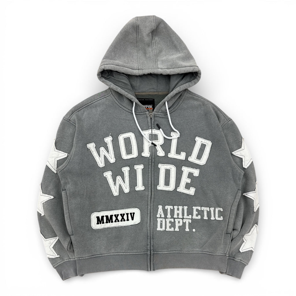 COPPER RIVET 'Worldwide' Zip Up Hoodie- Gray