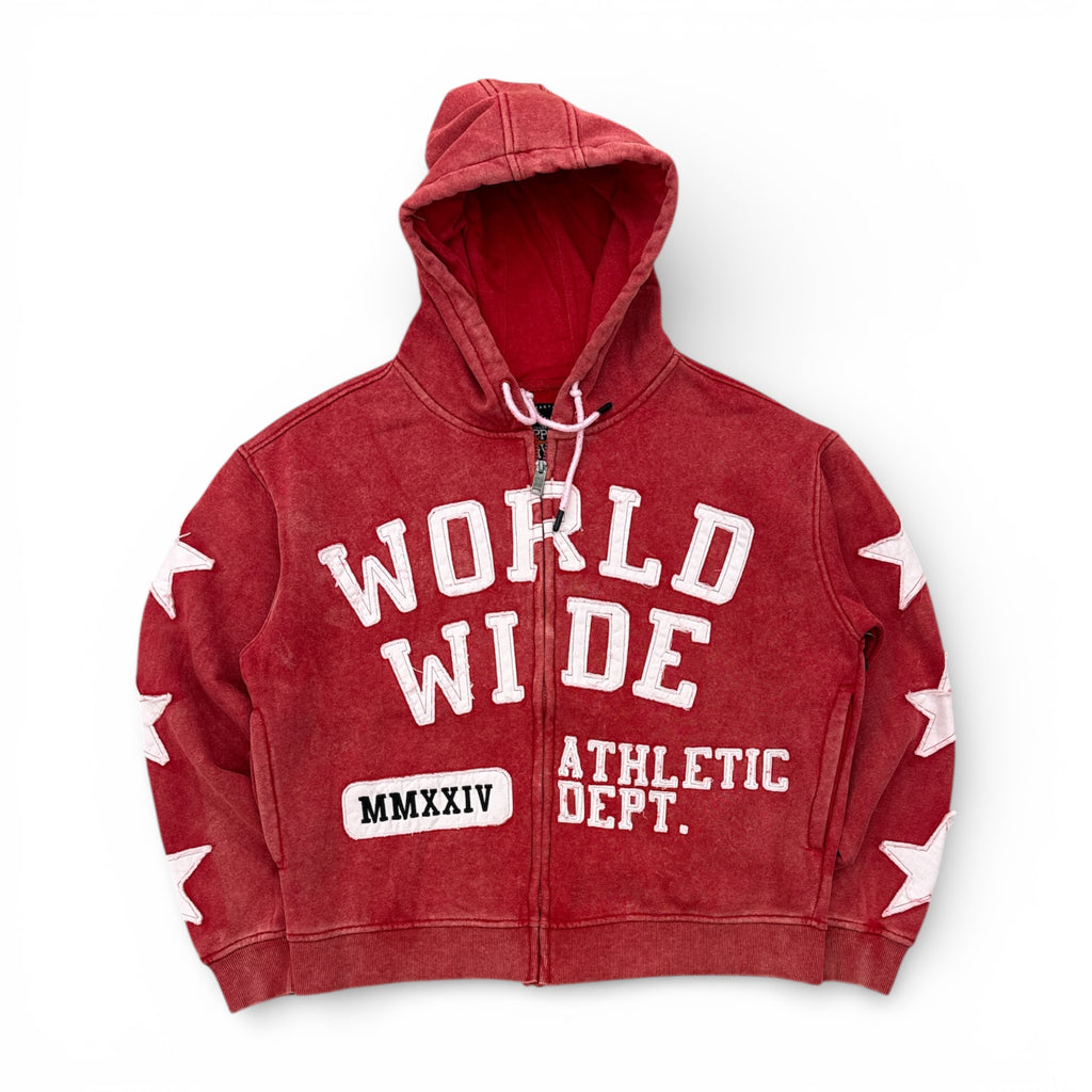 COPPER RIVET 'Worldwide' Zip Up Hoodie- Red