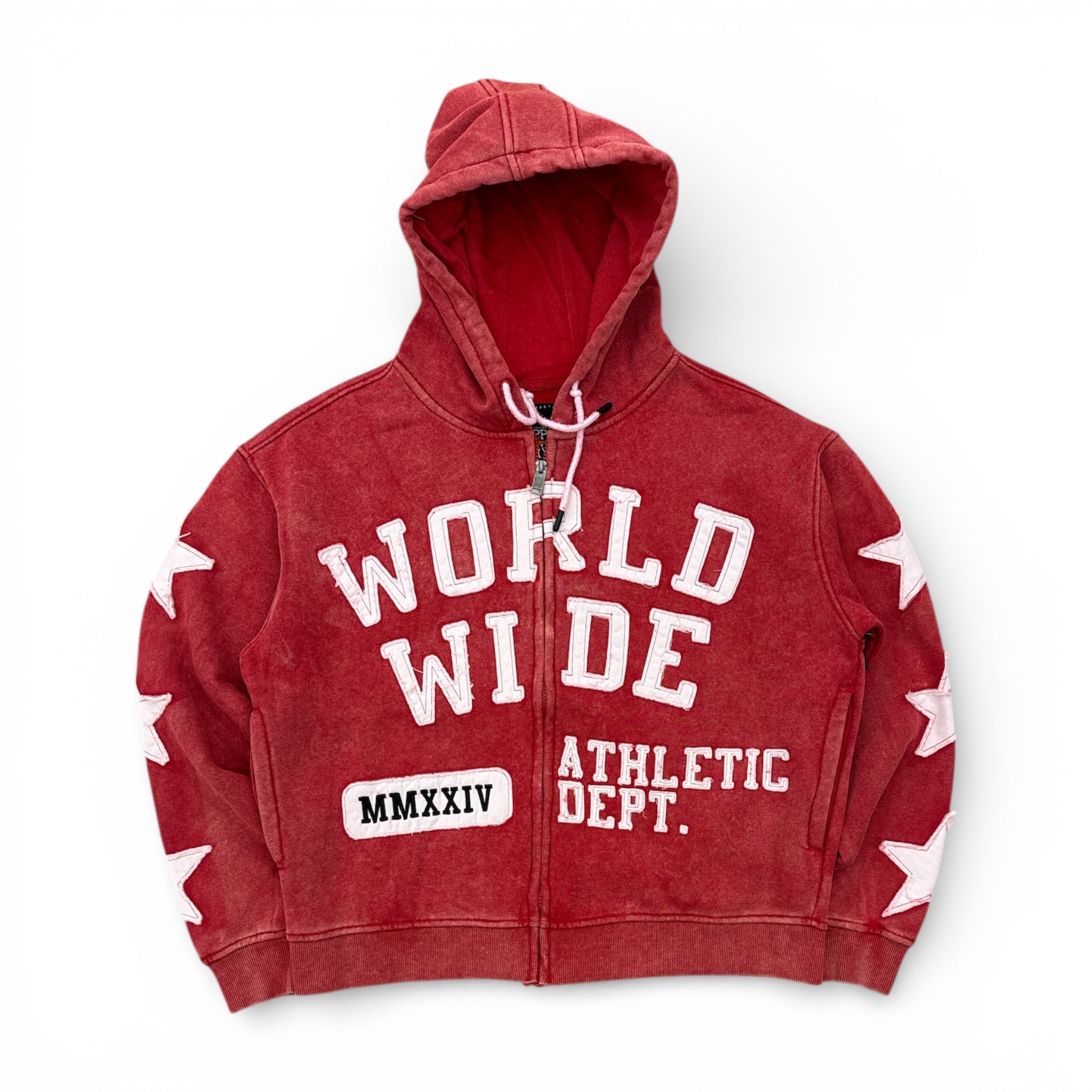 COPPER RIVET 'Worldwide' Zip Up Hoodie- Red