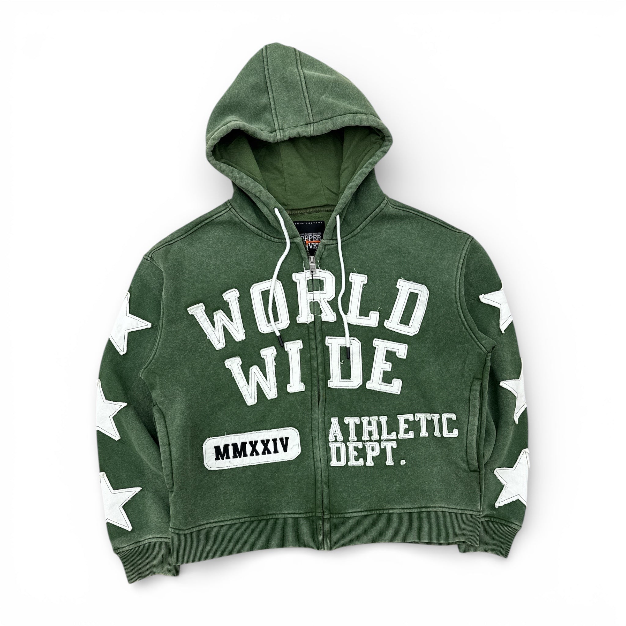 COPPER RIVET 'Worldwide' Zip Up Hoodie- Olive