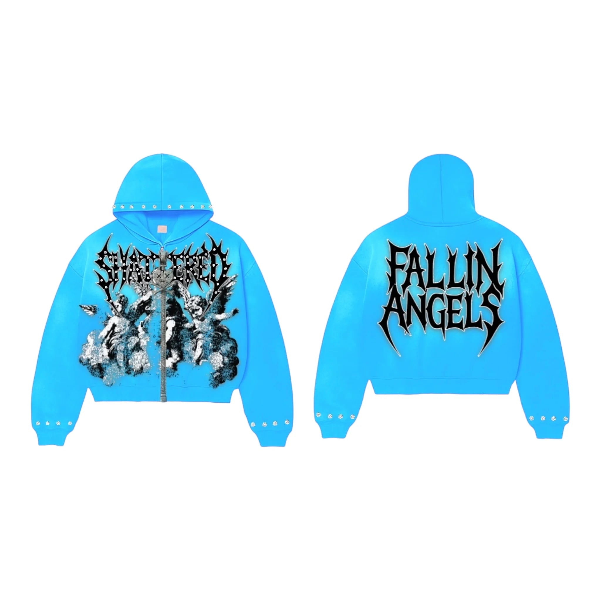 SHATTERED 'Falling Angels' Zip Up Hoodie- Blue