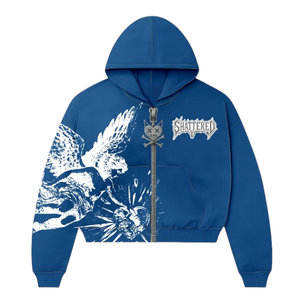SHATTERED 'Catching Feelings' Zip Up Hoodie- Navy