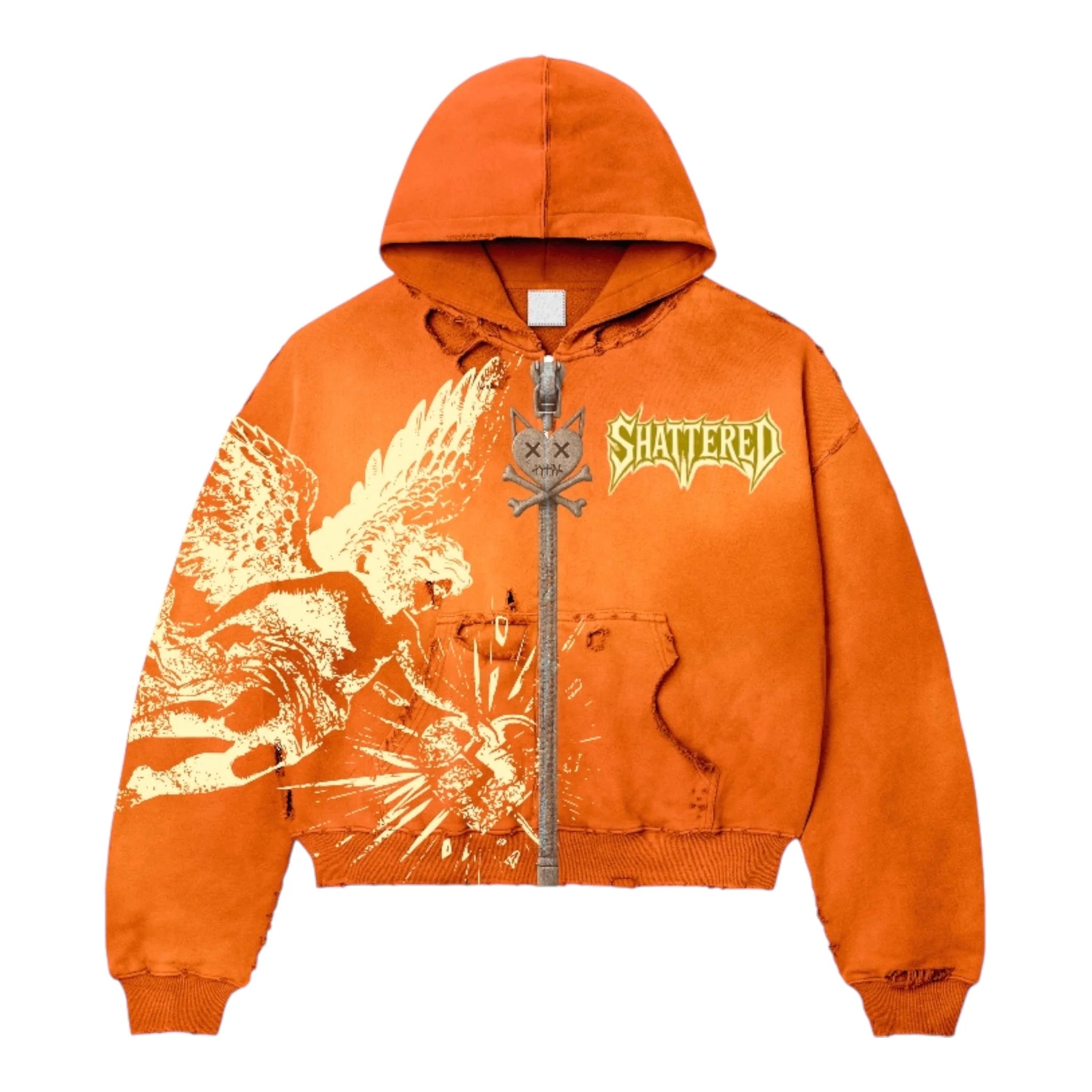 SHATTERED 'Catching Feelings' Zip Up Hoodie- Orange