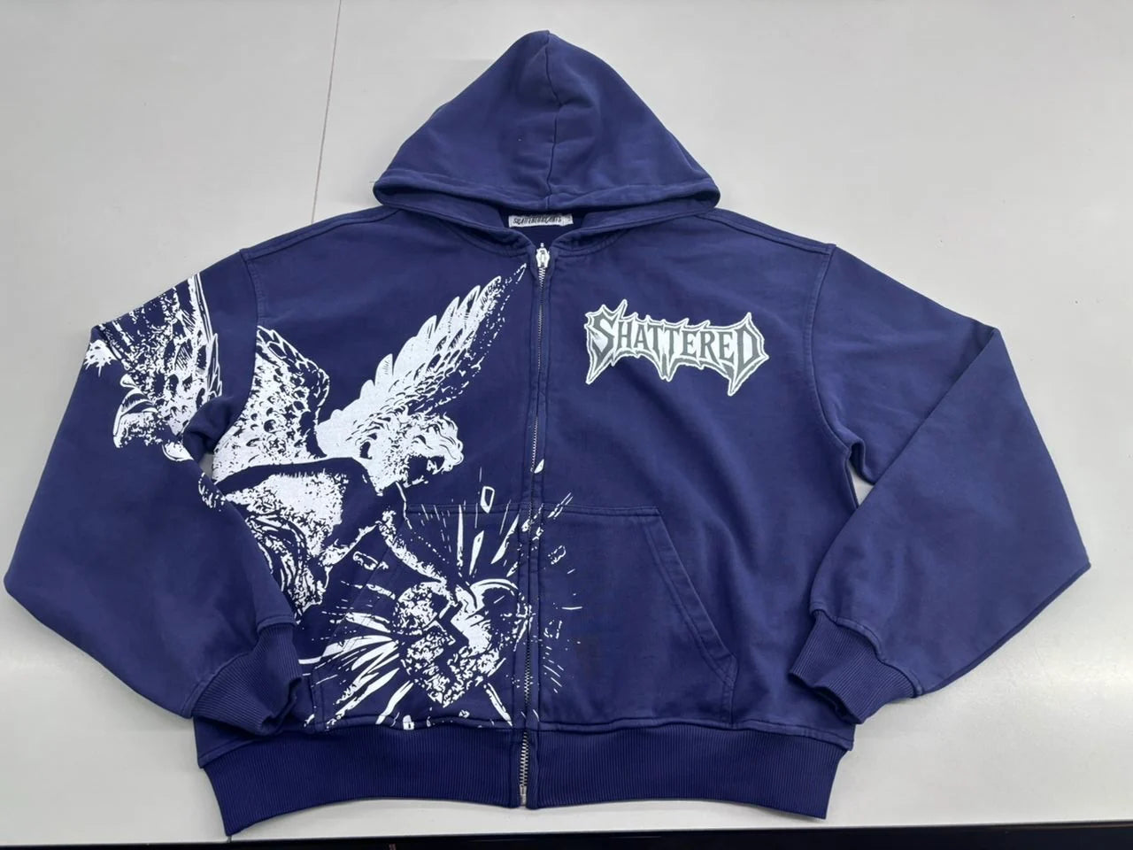 SHATTERED 'Catching Feelings' Zip Up Hoodie- Navy
