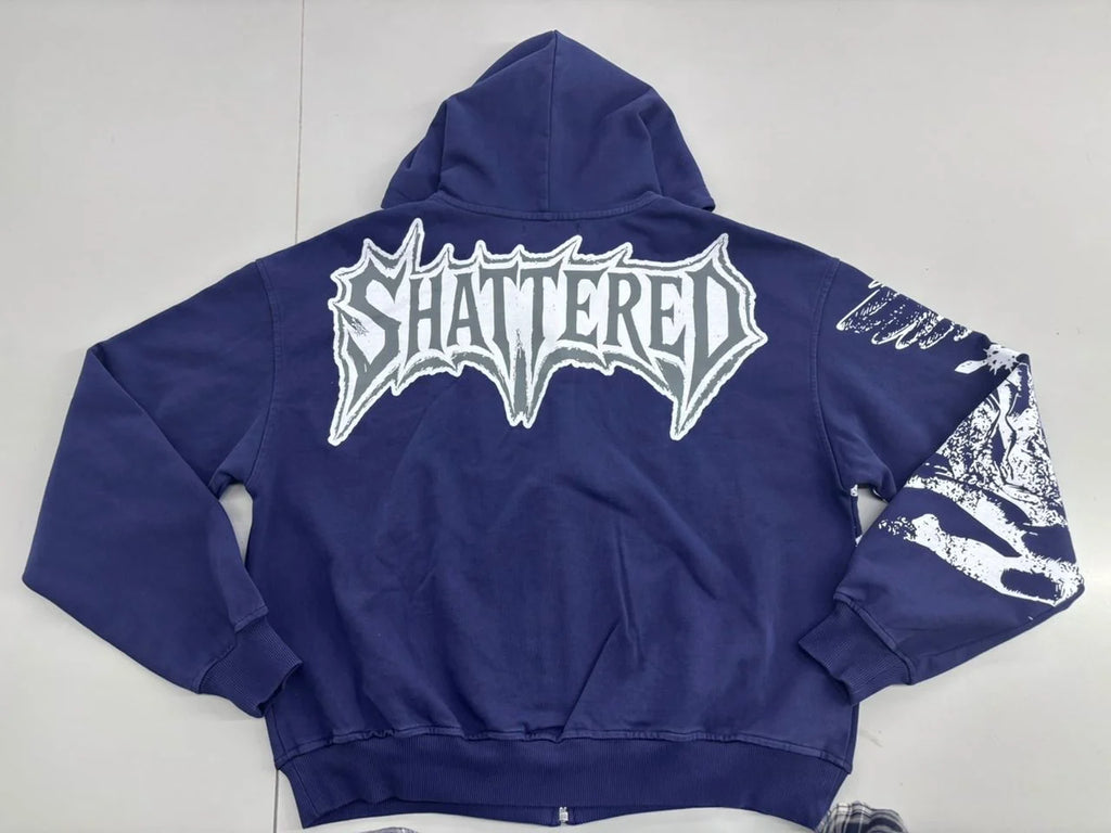 SHATTERED 'Catching Feelings' Zip Up Hoodie- Navy